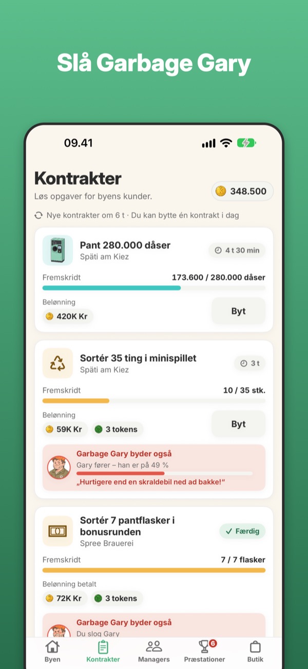Slå Garbage Gary: kontrakter, som Gary også kæmper om.