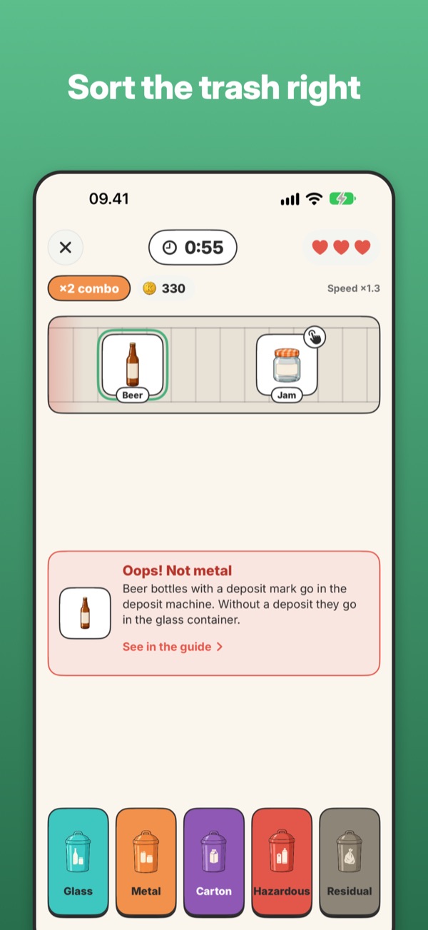 Sort the trash right: the sorting belt, and why an item belongs in another bin.